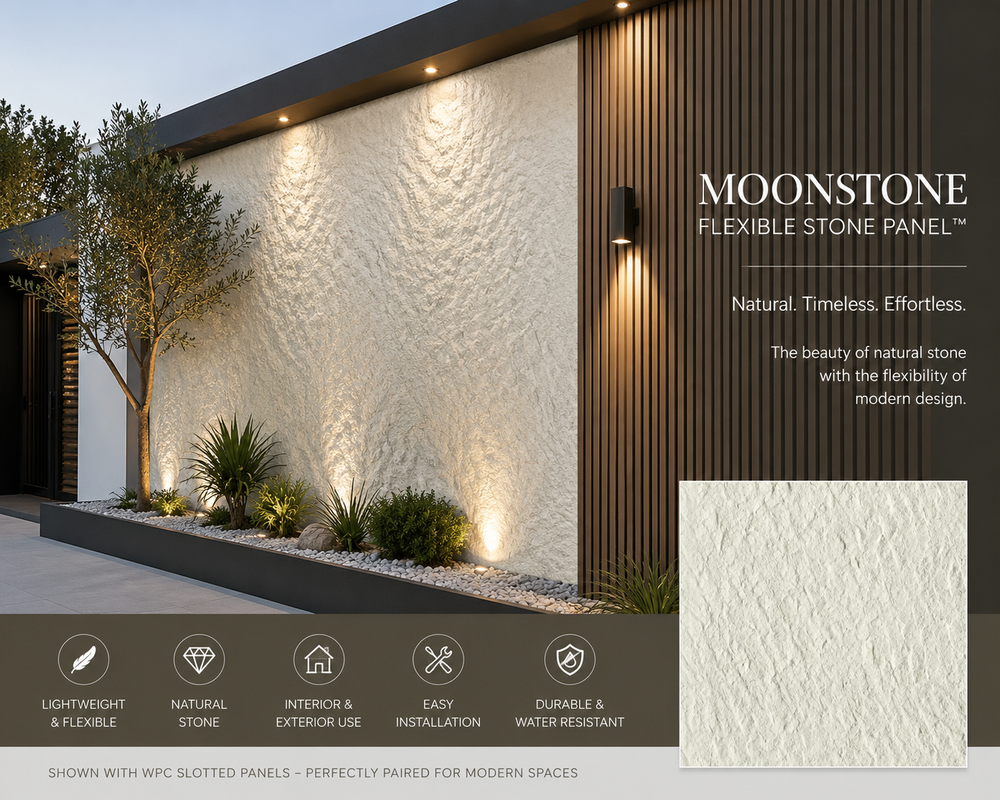 Milan Collection – Moonstone Flexible Stone Panel 8’x4′ (95″/48″) – Ivory