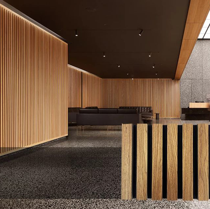 Walnut Acoustic Slat Wood Wall Panels - 100% Real Oak Finish