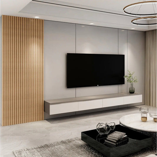 Natural Oak 4 Grid Fluted Tambour Solid Wood Wall Panels – Pre-Order (Pack of 4 Panels)