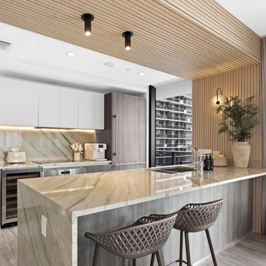 White Oak Fluted Wood Panels – MDF with PAS Coating ,  4-Pack – Modern Slat Design for Residential  & Commercial Use