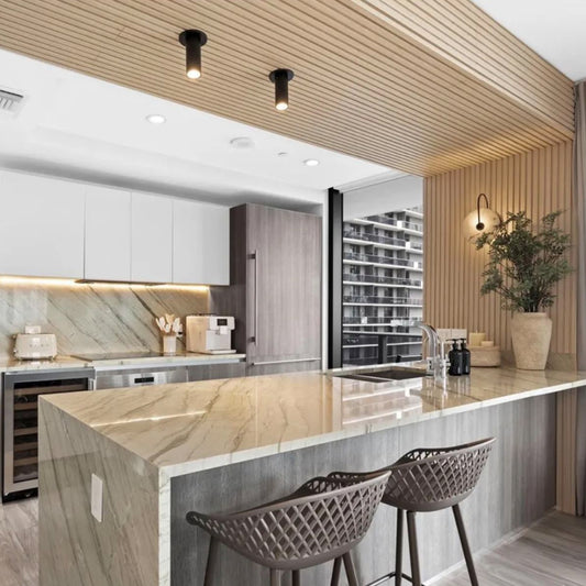 White Oak Fluted Wood Panels – MDF with PAS Coating ,  4-Pack – Modern Slat Design for Residential  & Commercial Use