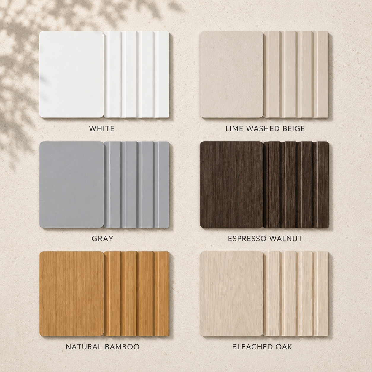 Signature Wall System Flat And Slatted Bamboo Panel Sample Box | 6 Premium Finishes