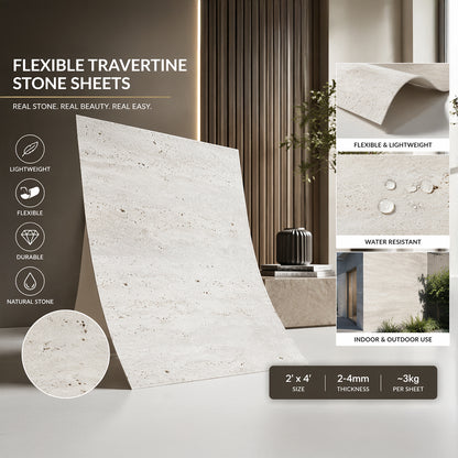 Flexible Stone Panel , Ultra-Thin Natural Stone Veneer – White Travertine