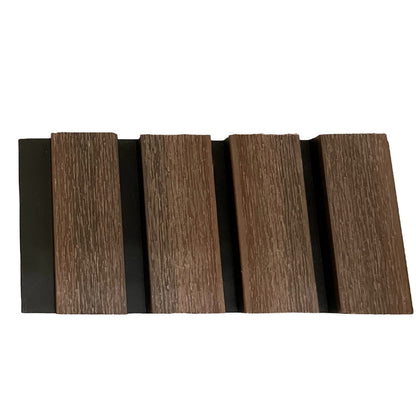 WPC Exterior Slatted Panel — 9.5 ft x 8.62 in – Dark Walnut with Black