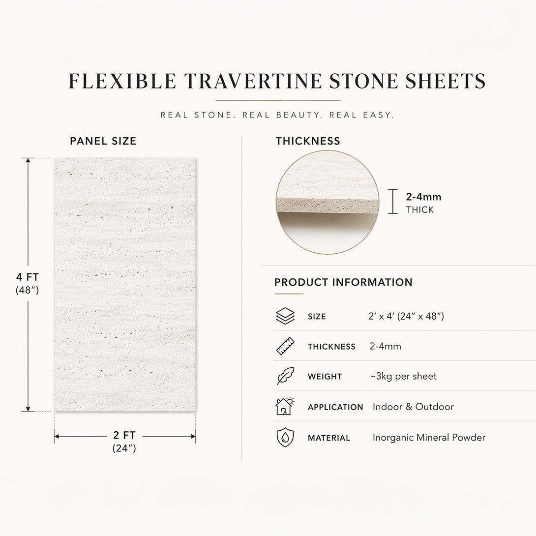 Flexible Stone Panel , Ultra-Thin Natural Stone Veneer – White Travertine