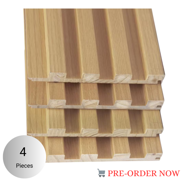 Natural Oak 4 Grid Fluted Tambour Solid Wood Wall Panels – Pre-Order (Pack of 4 Panels)