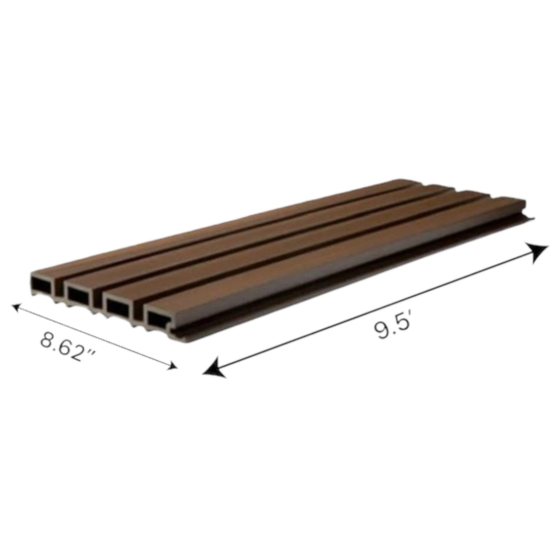 WPC Exterior Slatted Panel — 9.5 ft x 8.62 in – Dark Walnut with Black