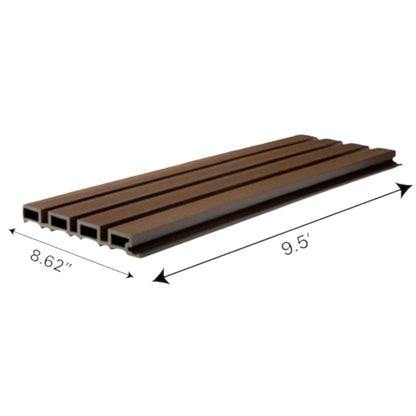 WPC Exterior Slatted Panel — 9.5 ft x 8.62 in – Dark Walnut with Black