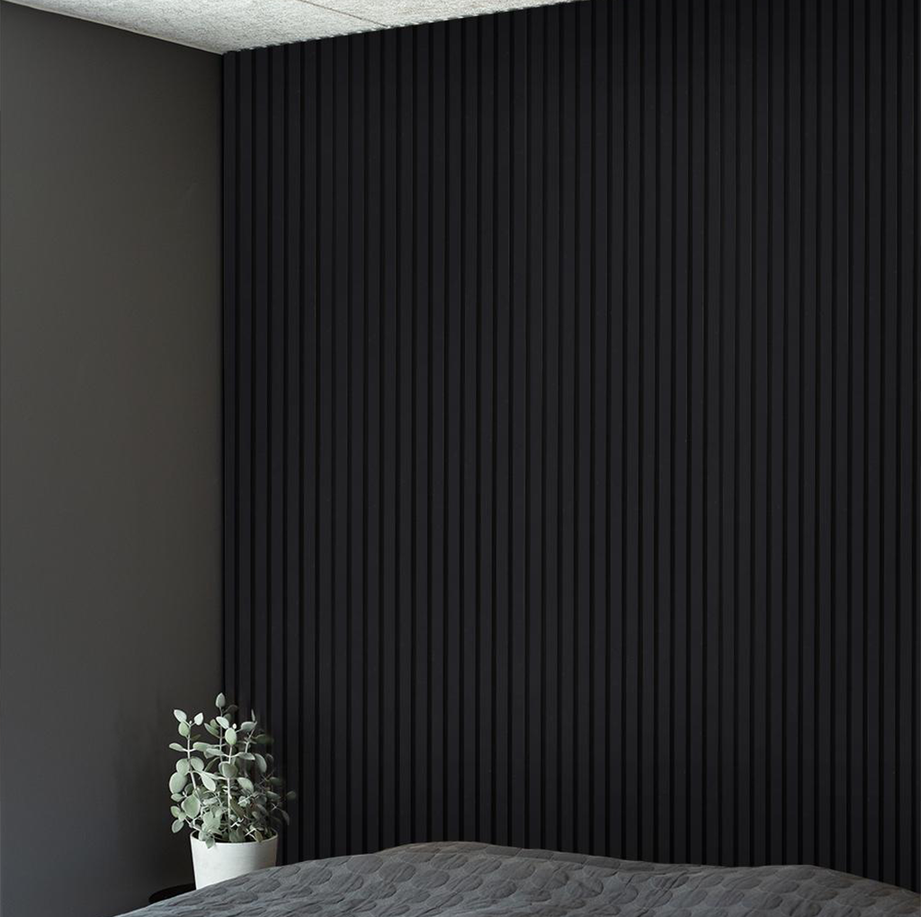 Black Acoustic Slat Wood Wall Panels - 100% Real Oak Finish