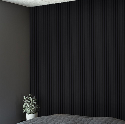 Black Acoustic Slat Wood Wall Panels - 100% Real Oak Finish
