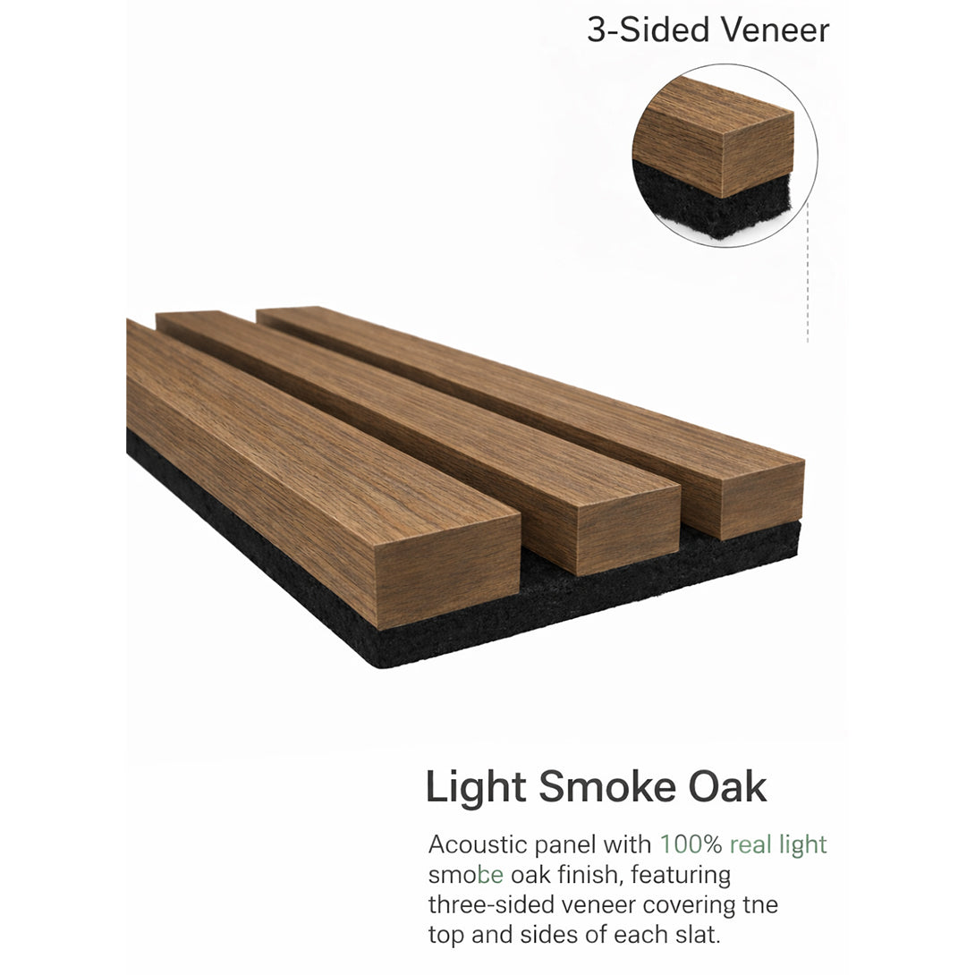 Premium 3-Sided Wood Veneer Acoustical Panels – Light Smoke Oak
