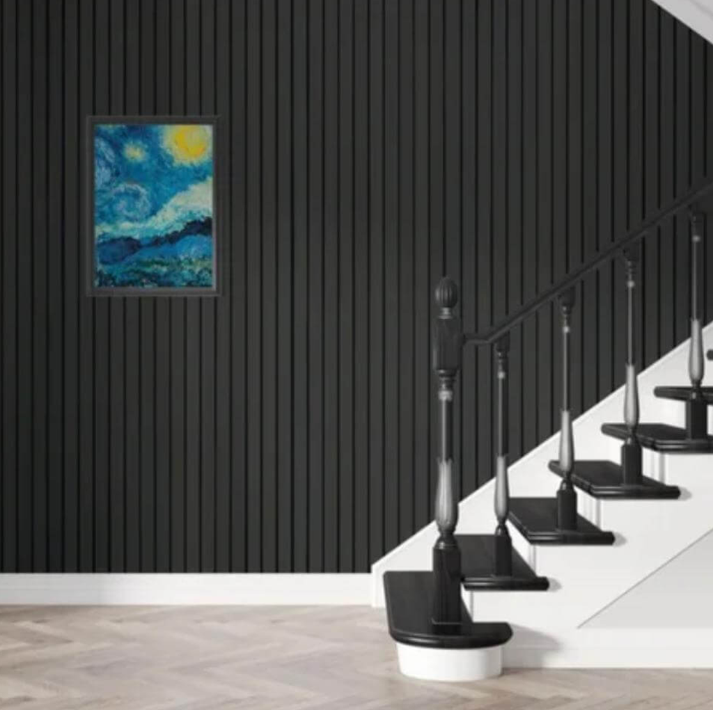 Black Acoustic Slat Wood Wall Panels - 100% Real Oak Finish