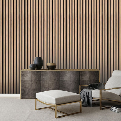 94″, 118″, 142″ Natural Oak Acoustic Slat Wood Wall Panels - 100% Real Oak Finish