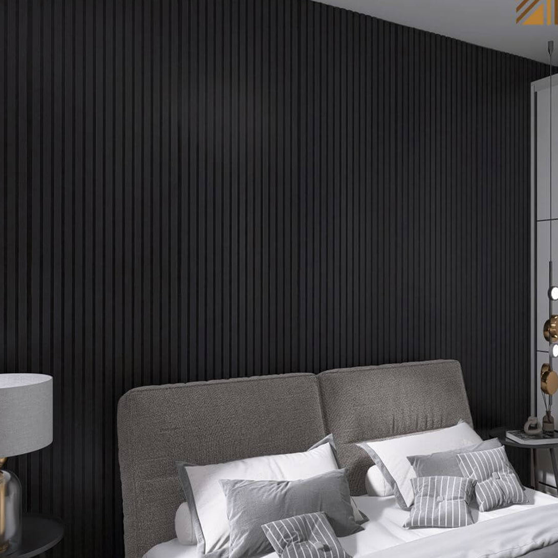 Black Acoustic Slat Wood Wall Panels - 100% Real Oak Finish