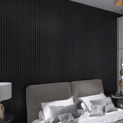 Black Acoustic Slat Wood Wall Panels - 100% Real Oak Finish