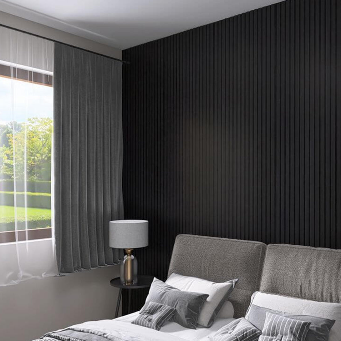 Black Acoustic Slat Wood Wall Panels - 100% Real Oak Finish