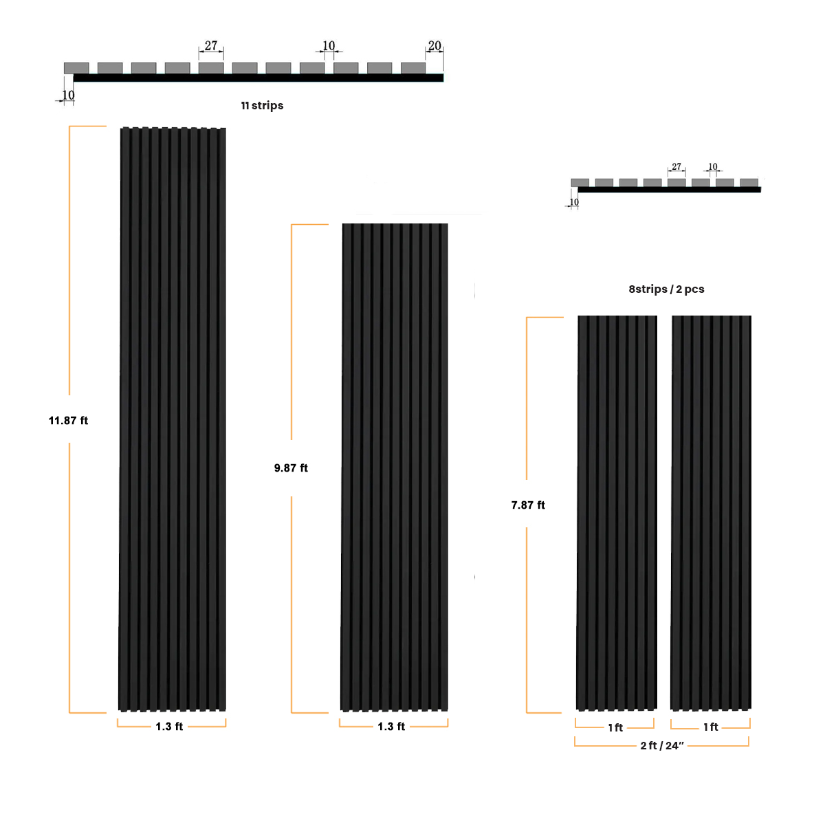 Black Acoustic Slat Wood Wall Panels - 100% Real Oak Finish
