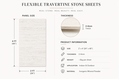 Travertine Stone Panel , Ultra-Thin Natural Stone Veneer – Cream Travertine 8'/4' (95"/48")