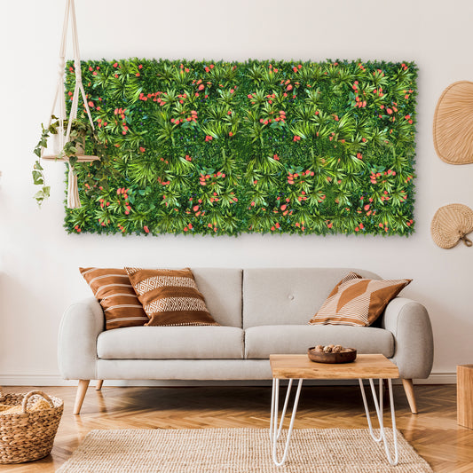 Green Wall Plastic Grass Panel – Lush Artificial Garden For Indoor & Outdoor Décor - Tropical Floral