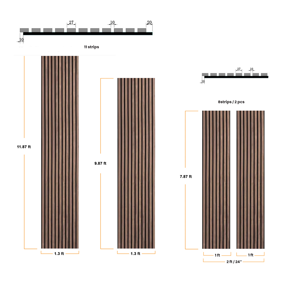 Walnut Acoustic Slat Wood Wall Panels - 100% Real Oak Finish