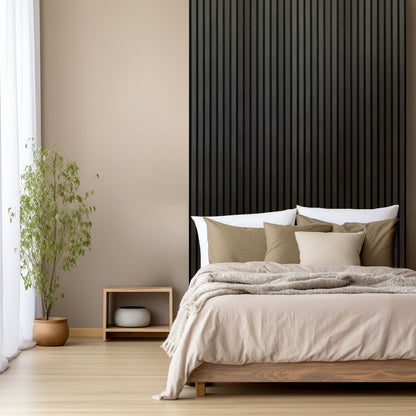 Black Acoustic Slat Wood Wall Panels - 100% Real Oak Finish