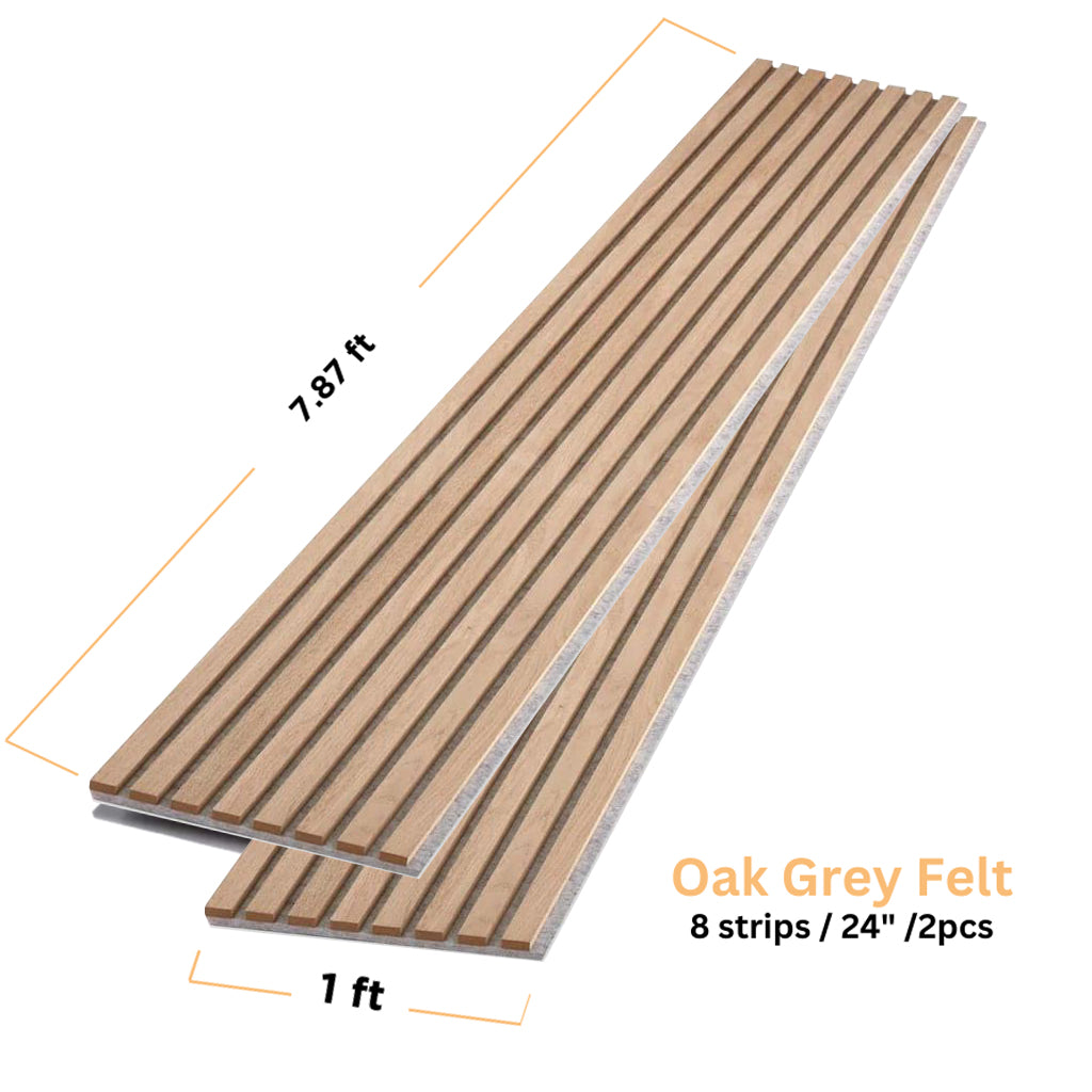 Oak Grey Felt | Acoustic Slat Wood Panel Wall | 8ft 2 Pack – 100% Real Oak Finish