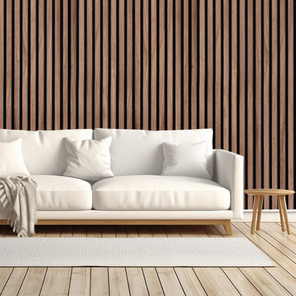 Walnut Acoustic Slat Wood Wall Panels - 100% Real Oak Finish