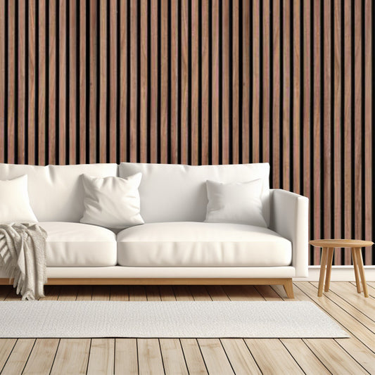 Walnut Acoustic Slat Wood Wall Panels - 100% Real Oak Finish