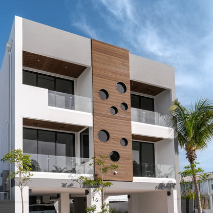 WPC Exterior Slatted Panel — 9.5 ft x 8.62 in – Light Walnut With Black